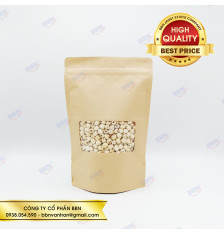 Túi giấy kraft đáy đứng zipper có cửa sổ (1kg)